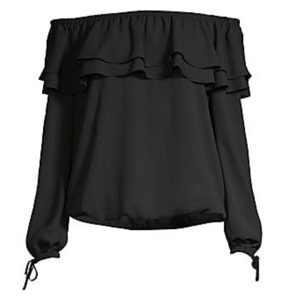 Michael Kors Ruffle Peasant Top (Black) Women's Clothing